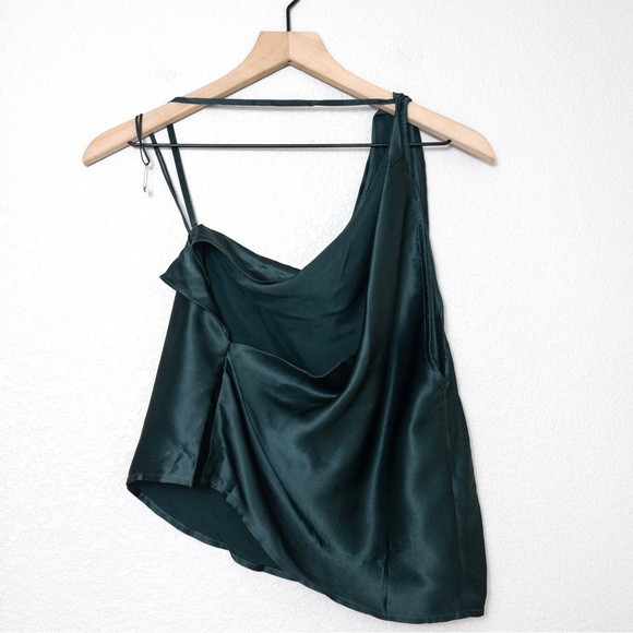 NEW The Sei Asymmetric Pleated Silk Satin Top 4 Beetle One Shoulder - Picture 7 of 10